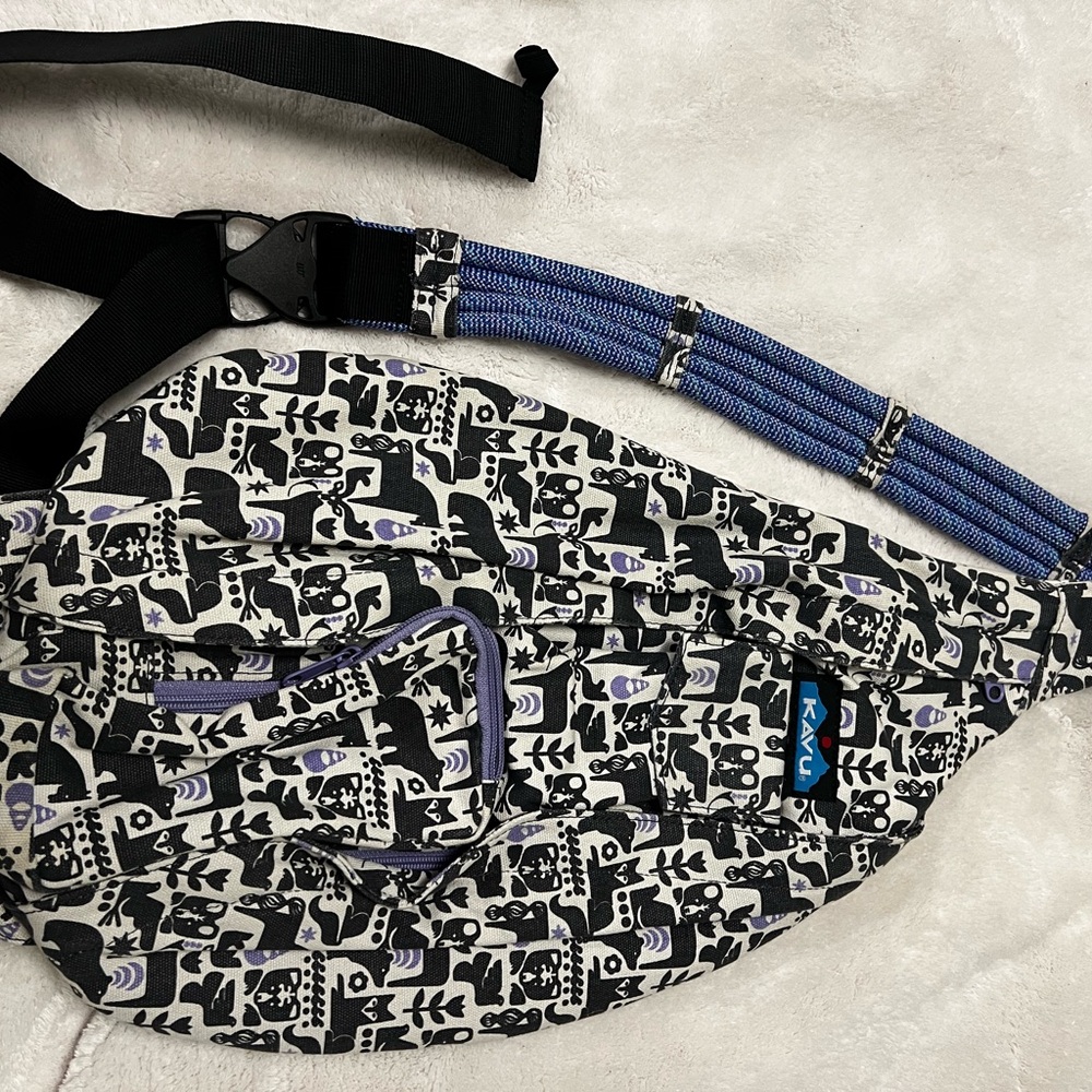 Kavu Black and Purple Patterned sling  Bag